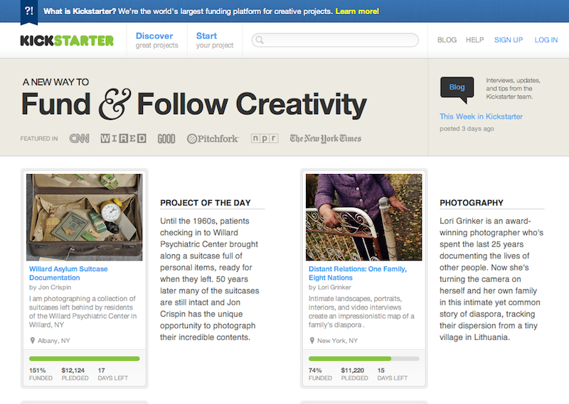 Проект для поиска средств для финансирования творческих идей KickStarter
